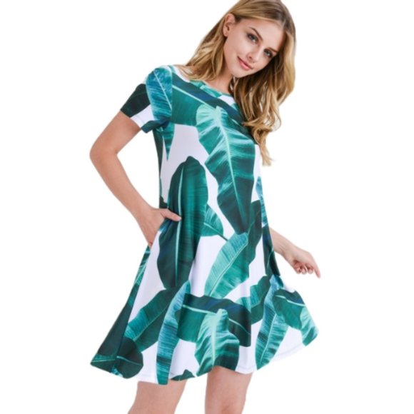 Yelete Dresses & Skirts - Palm Leaf Print Fit and Flare Dress